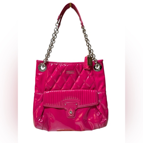 Coach Poppy Liquid Gloss Quilted Shoulder Bag in Raspberry Pink 🔥 - Picture 3 of 17